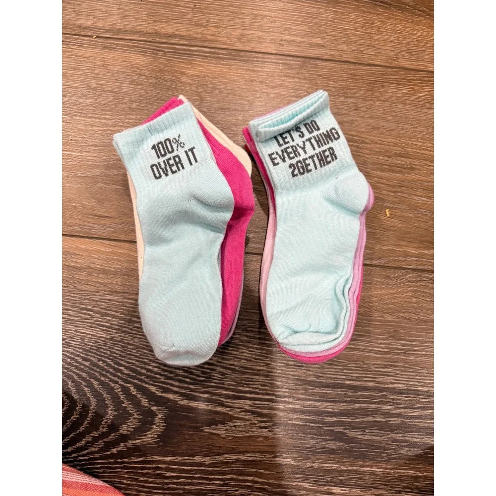 Target Women Ankle Socks 5 Pair ea Lot 2 Novelty Graphic Phrases Shoe Size 4-10